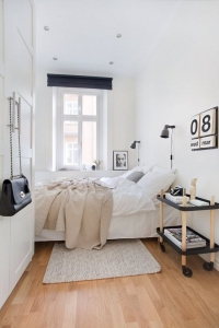 Small Bedroom Calender Mounted Bedlamp Light Brown Wooden Floor